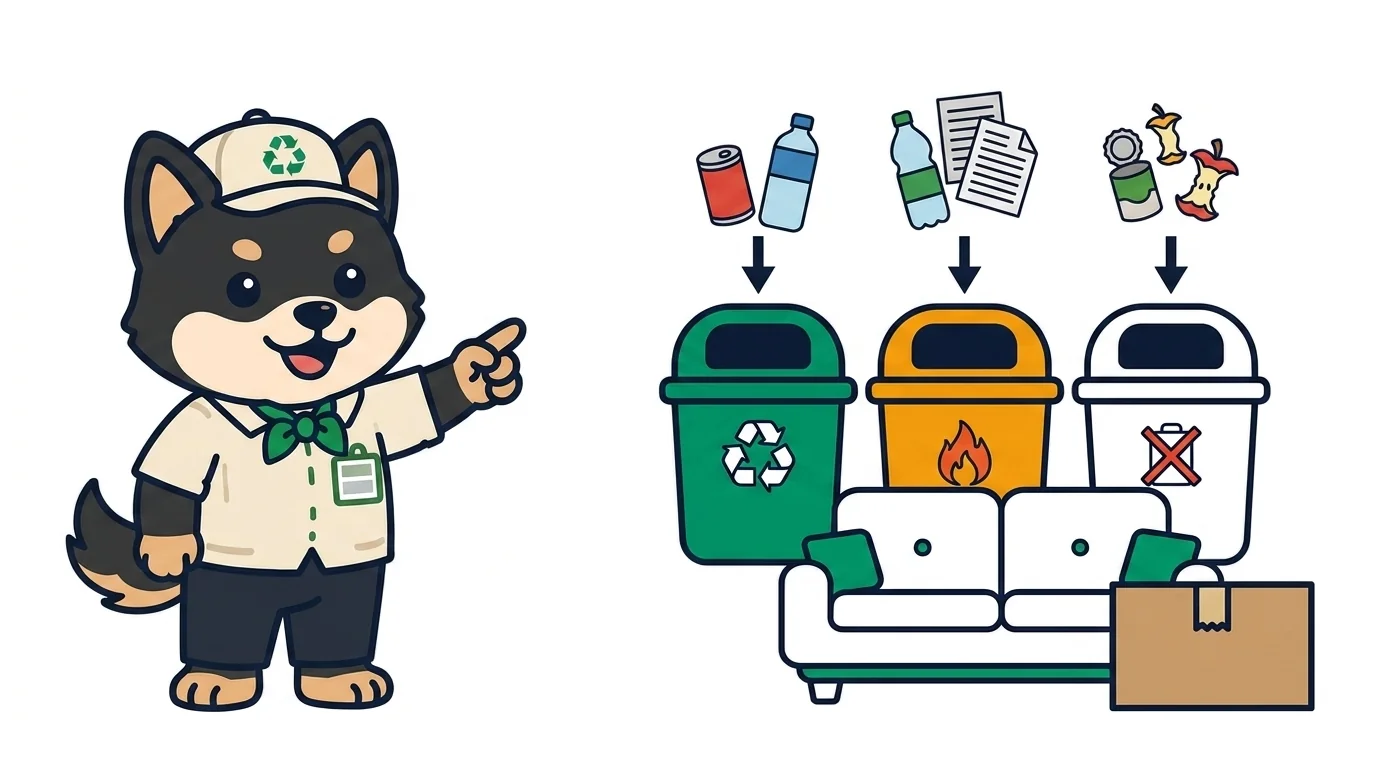 マスコットの茶々丸が分別を案内するイラスト